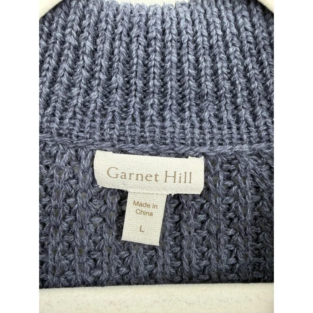 Garnet Hill isle Linen Cotton Shaker Knit relaxed Cardigan Women L Blue button